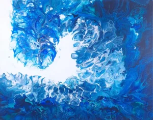 Abstract Dutch pour composition in blue shades, created by CaroArt