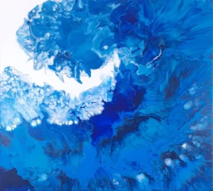 Abstract Dutch pour composition in shades of blue