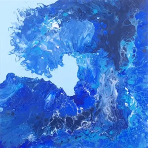 Abstract Dutch pour composition in shades of blue, created by CaroArt