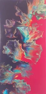 Abstract Dutch pour composition in red and colorful tones, by CaroArt